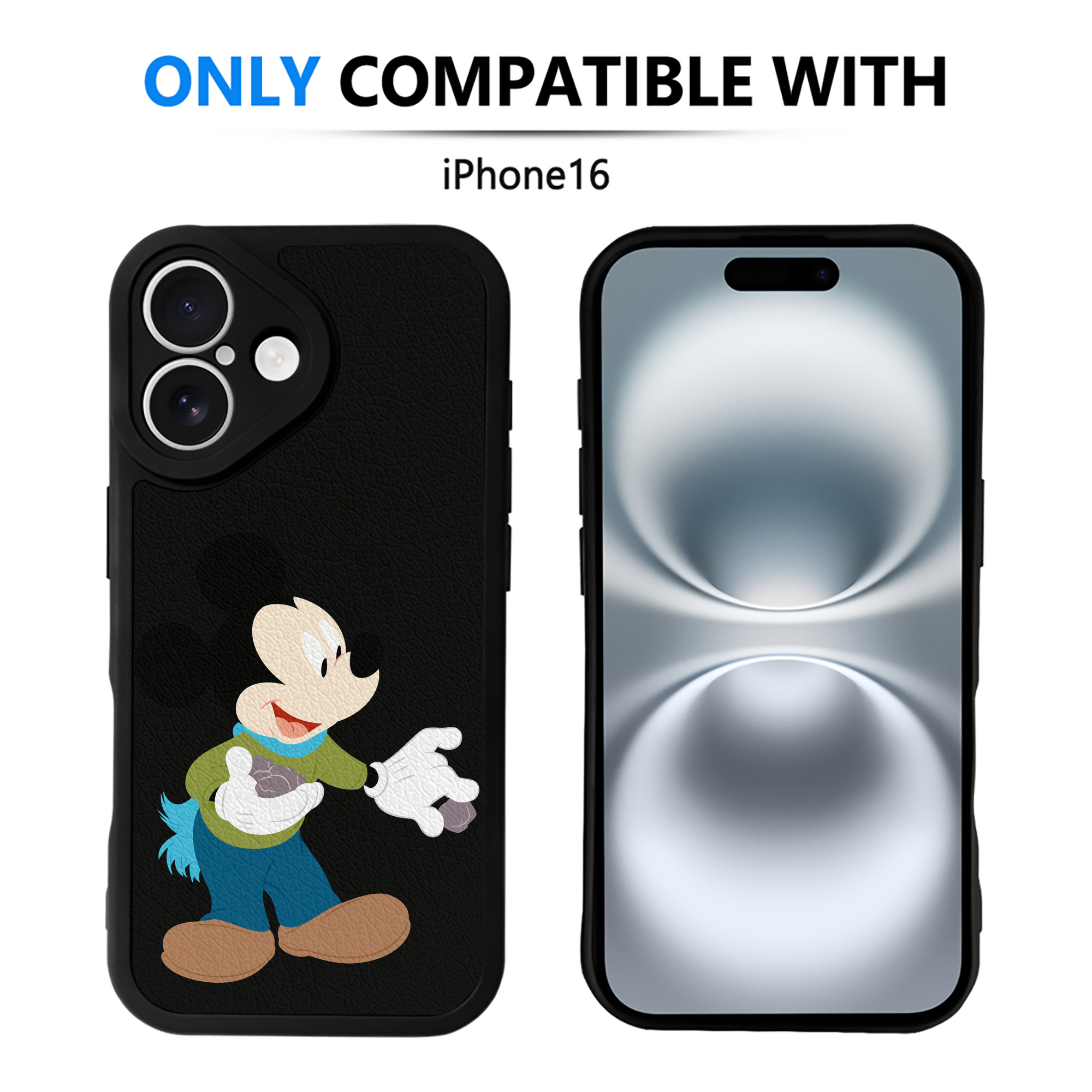 （画像用） ミッキーマウス Mickey Mouse 【iPhone 16シリーズ対応】シリコンスマホケース（レザー調） 材質：シリコン